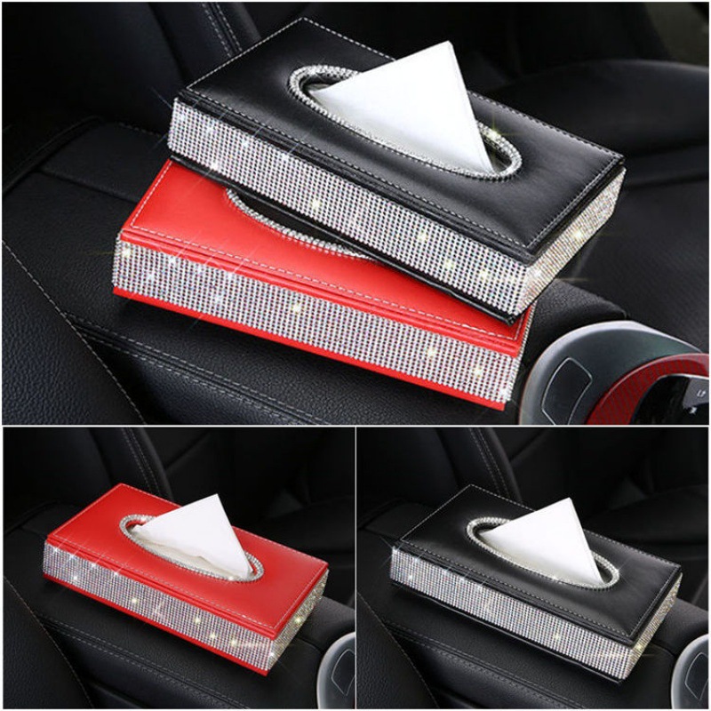 Product Full Of Diamonds Car Interior Seat Tissue Box Car Paper Tissue Box Diamond-encrusted Swan Tissue Box Car Creative
