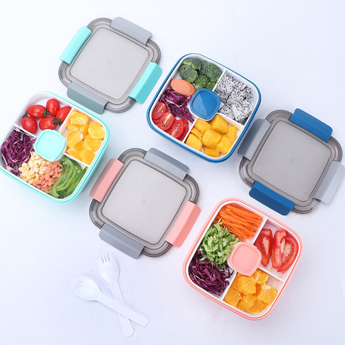 Nordic style double-layer plastic lunch box small compartment lunch box student portable microwaveable crisper box