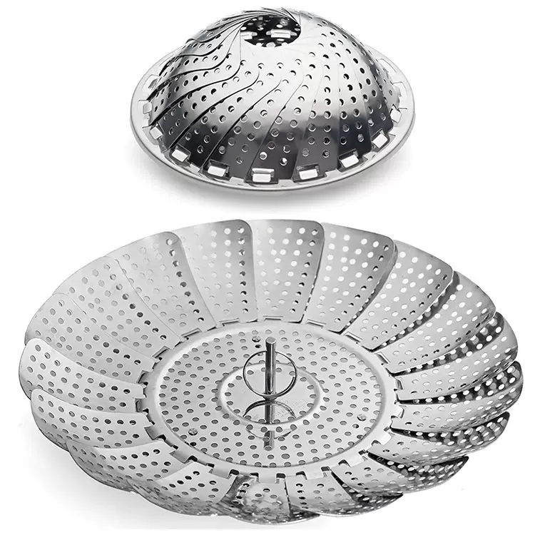 厂家直销不锈钢折叠蒸笼蒸格现货多功能收纳蒸篮莲花伸缩沥水架