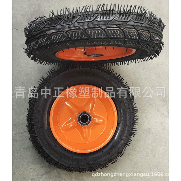 厂家销售300-8刺猬纹气胎轮 加工制作多种工具车轮胎实心轮发泡轮