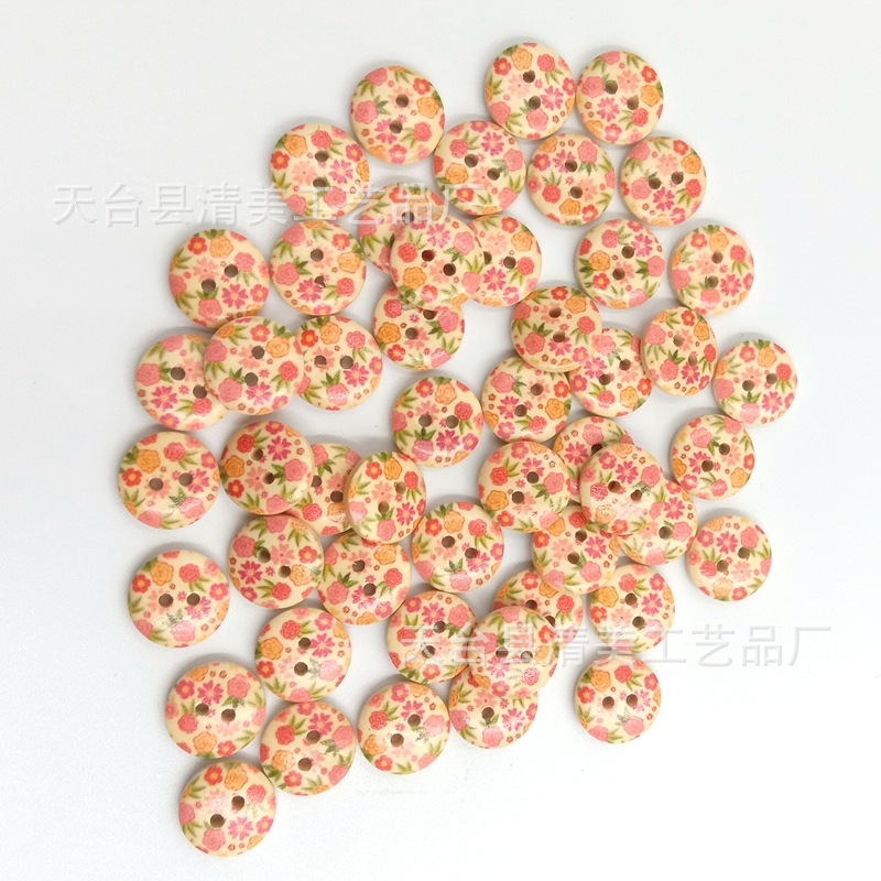 15mm Registro único pintado impreso hebilla de pan madera botones impresos 100 unidades un paquete