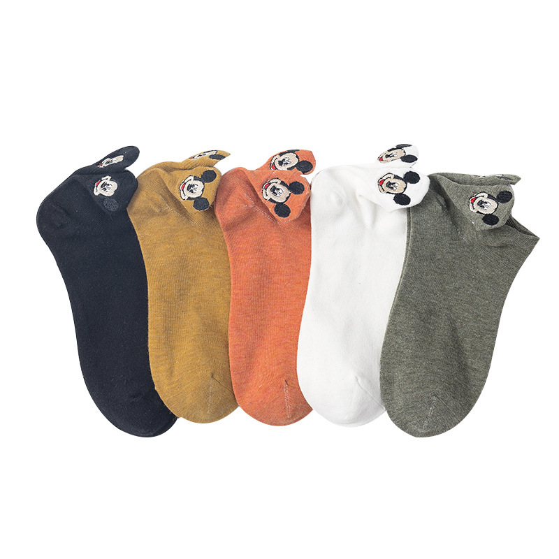 Calcetines bajos para mujer estilo japonés con bordado de Mickey Mouse diseño liso primavera verano en stock