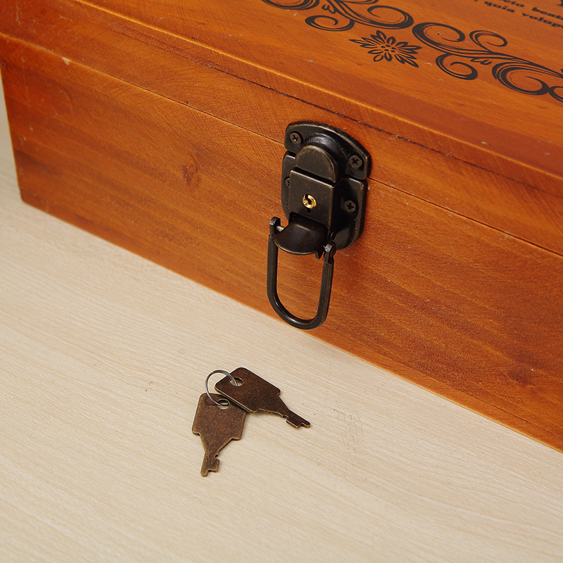 Vintage Solid Wood Document Organizer Box With Lock For Storage_voghion.com