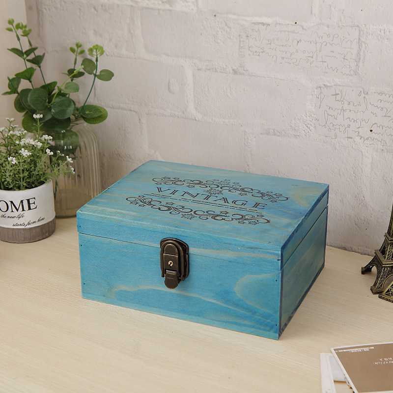 Vintage Solid Wood Document Organizer Box With Lock For Storage_voghion.com