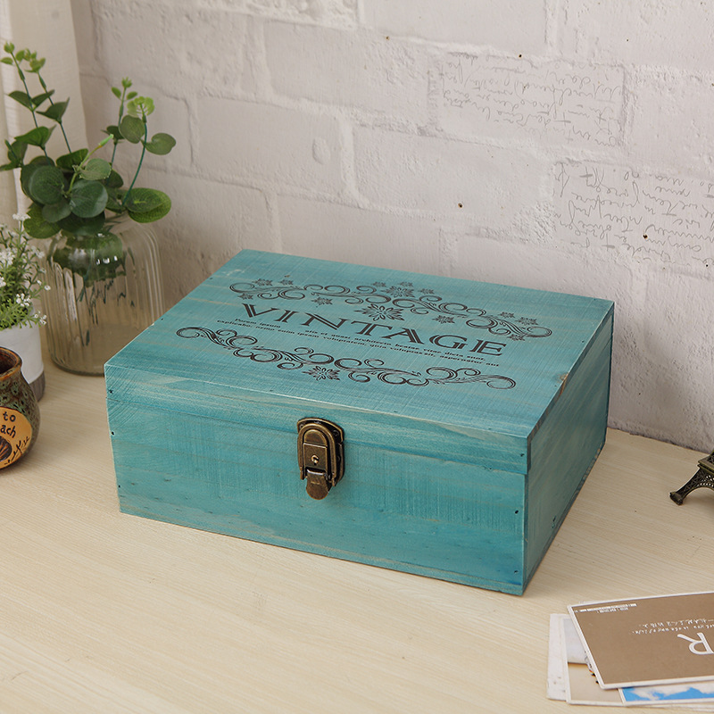 Vintage Solid Wood Document Organizer Box With Lock For Storage_voghion.com