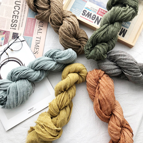 Solid color cotton and linen scarf autumn and winter new foreign trade men's scarf wholesale natural wrinkled linen scarf women's shawl cross-border