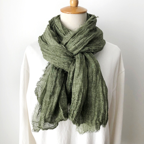 Solid color cotton and linen scarf autumn and winter new foreign trade men's scarf wholesale natural wrinkled linen scarf women's shawl cross-border