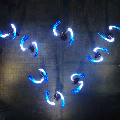 Dancer LED white and blue luminous fan dance performance performance luminous props colorful belly dance luminous fan