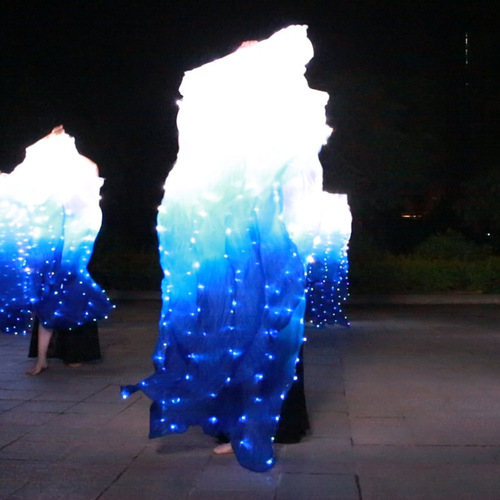 Dancer LED white and blue luminous fan dance performance performance luminous props colorful belly dance luminous fan
