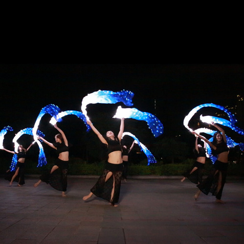 Dancer LED white and blue luminous fan dance performance performance luminous props colorful belly dance luminous fan