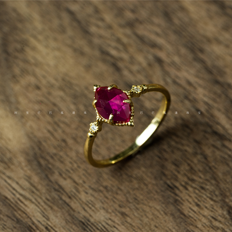 925 Silver Zodiac Year Red Ring for Women Agete Vintage Olive-Shaped Ring Ruby Zircon Jewelry Gold-Plated Jewelry