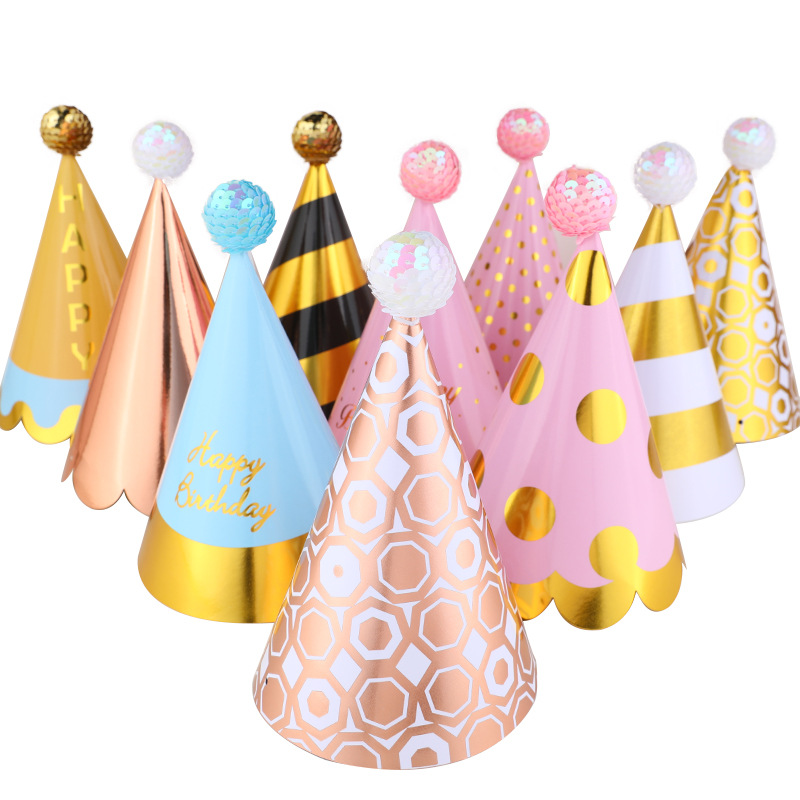 Factory direct cake decoration high-end black gold pink gold sequin ball children's adult party birthday hat