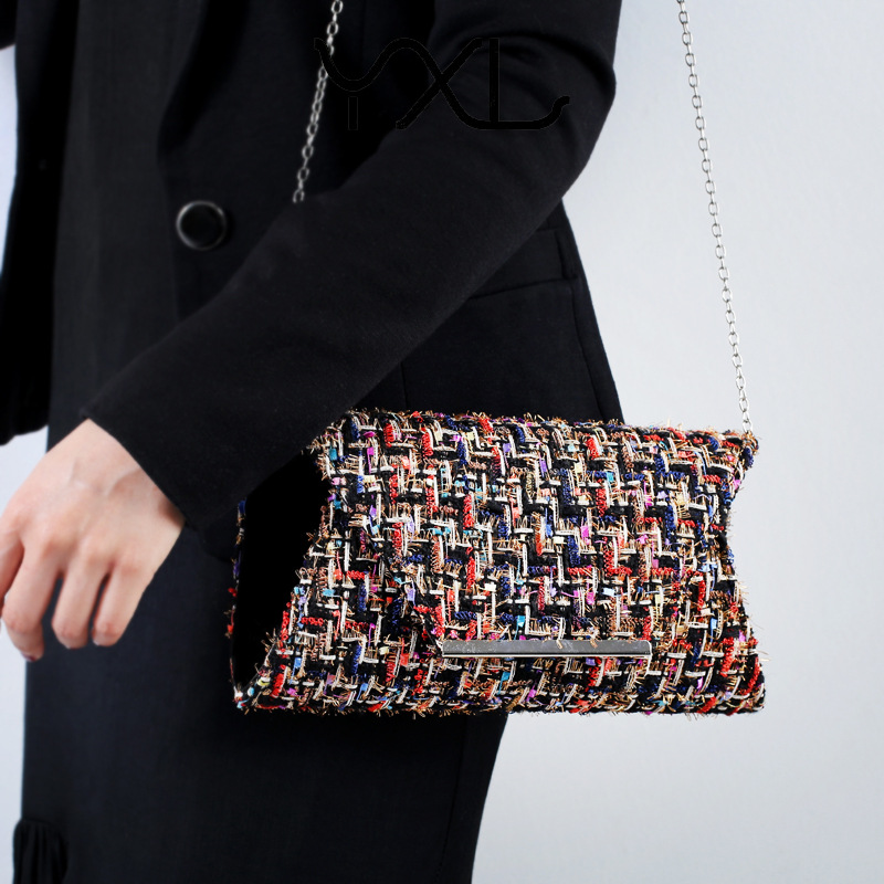 Fabricantes europeos y americanos Chanel estilo tejido cena bolsa Cadena de embrague al por mayor señoras bolsa transfronteriza Venta caliente