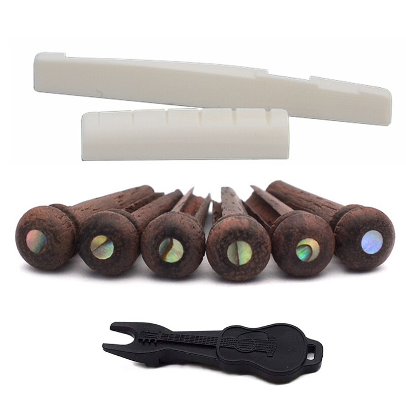 6 pieces of acoustic guitar rosewood abalone dot tuning pegs + bone bridge & nut + peg remover (H-16)