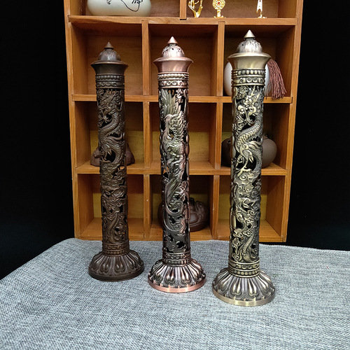Craft gifts copper incense burner dragon and phoenix relief incense burner pure copper vertical incense burner ornaments incense road Zen alloy incense burner
