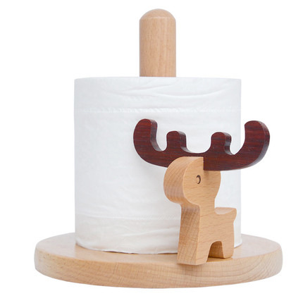 Titular de tejido de dibujos animados animal Haya simple vertical engrosada creativa de madera maciza libre de ponche de madera de escritorio titular de rollo de papel