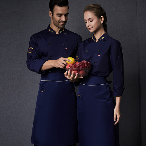White hotel chef uniform for spring and autumn, long-sleeved, unisex, absorbent and breathable, Western restaurant, Western chef uniform