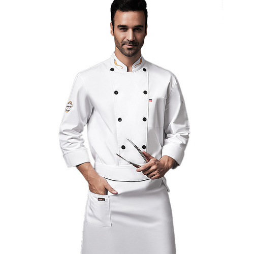 White hotel chef uniform for spring and autumn, long-sleeved, unisex, absorbent and breathable, Western restaurant, Western chef uniform