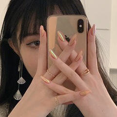 粉橘極光氣質奶橘款穿戴甲成品美甲貼片假指甲防水可拆卸指甲貼片