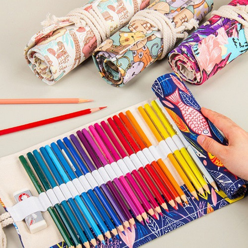 Stationery Large Capacity Pencil Bag Wholesale Cartoon Pencil Bold 48 Hole Canvas Pen Curtain Student High-Looking Color Pencil Bag