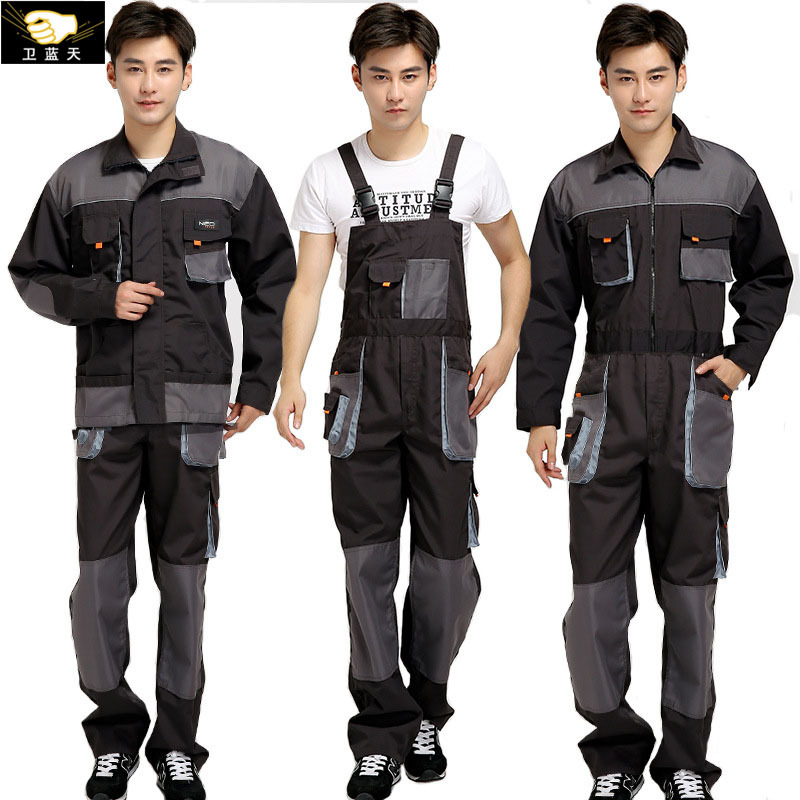 Mono de trabajo con tirantes grises, conjunto de pantalones de trabajo con múltiples bolsillos, uniforme de soldadura