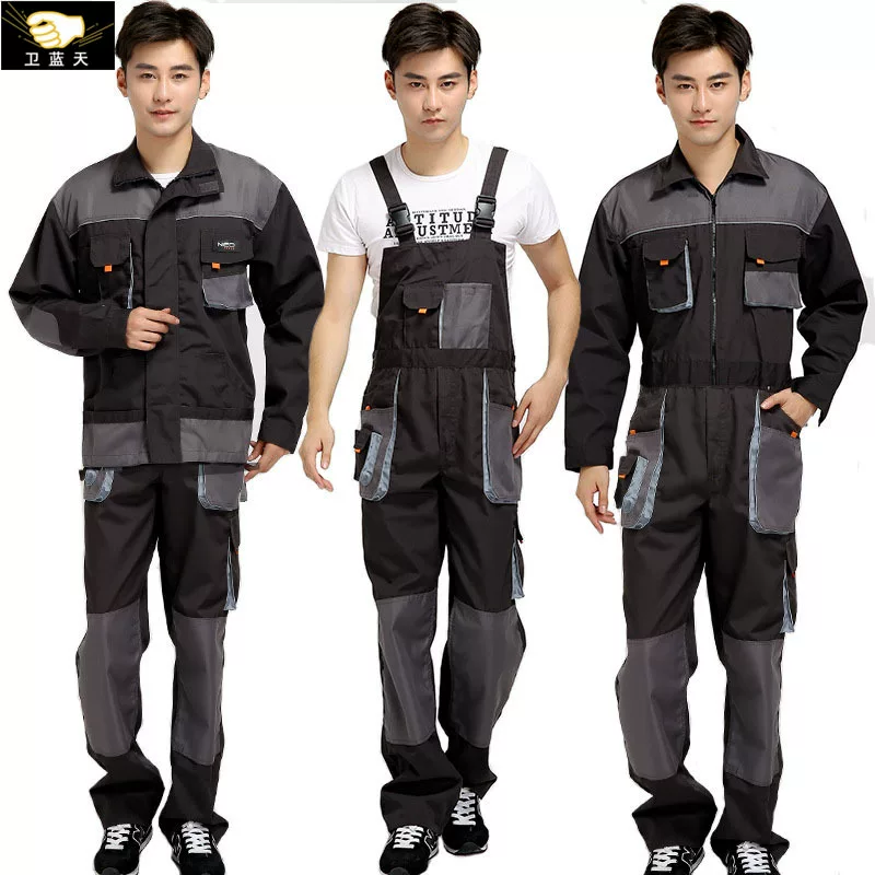 Work Overalls Coverall Suit, Gray One-Piece/Split Set, Multi-Pocket, Sizes S–4XL