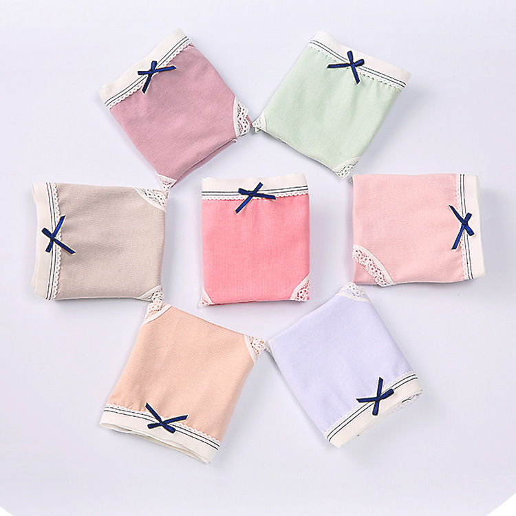 Nuevo algodón transpirable ropa interior de las mujeres más tamaño encaje media Cintura interior japonés dulce arco niña ropa interior al por mayor