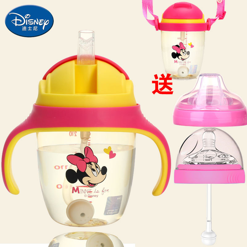 Детская бутылочка Disney PPSU, обучающая чашка для питья, детская чашка три в одном, пластиковая чашка с трубочкой, ручка с гравитационным шариком.