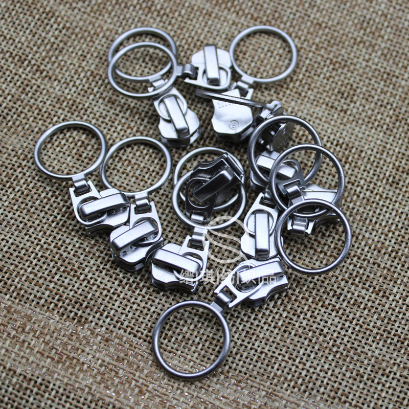 现货YKK5号自锁金属白铜银色圆圈环保服装用拉头手工DIY辅料包邮