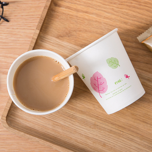 50 disposable paper cups, thickened 250ml native wood pulp water cup, coffee bean, berry juice, milk tea, hot drink cup