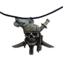 跨境外贸复古男生项链 合金加勒比海盗骷髅头服装吊坠 厂家批发