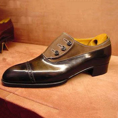 2020 New Men's Pointed Round Toe Button Combination Color Flat Wedge Casual and Versatile Boys Leather Shoes
