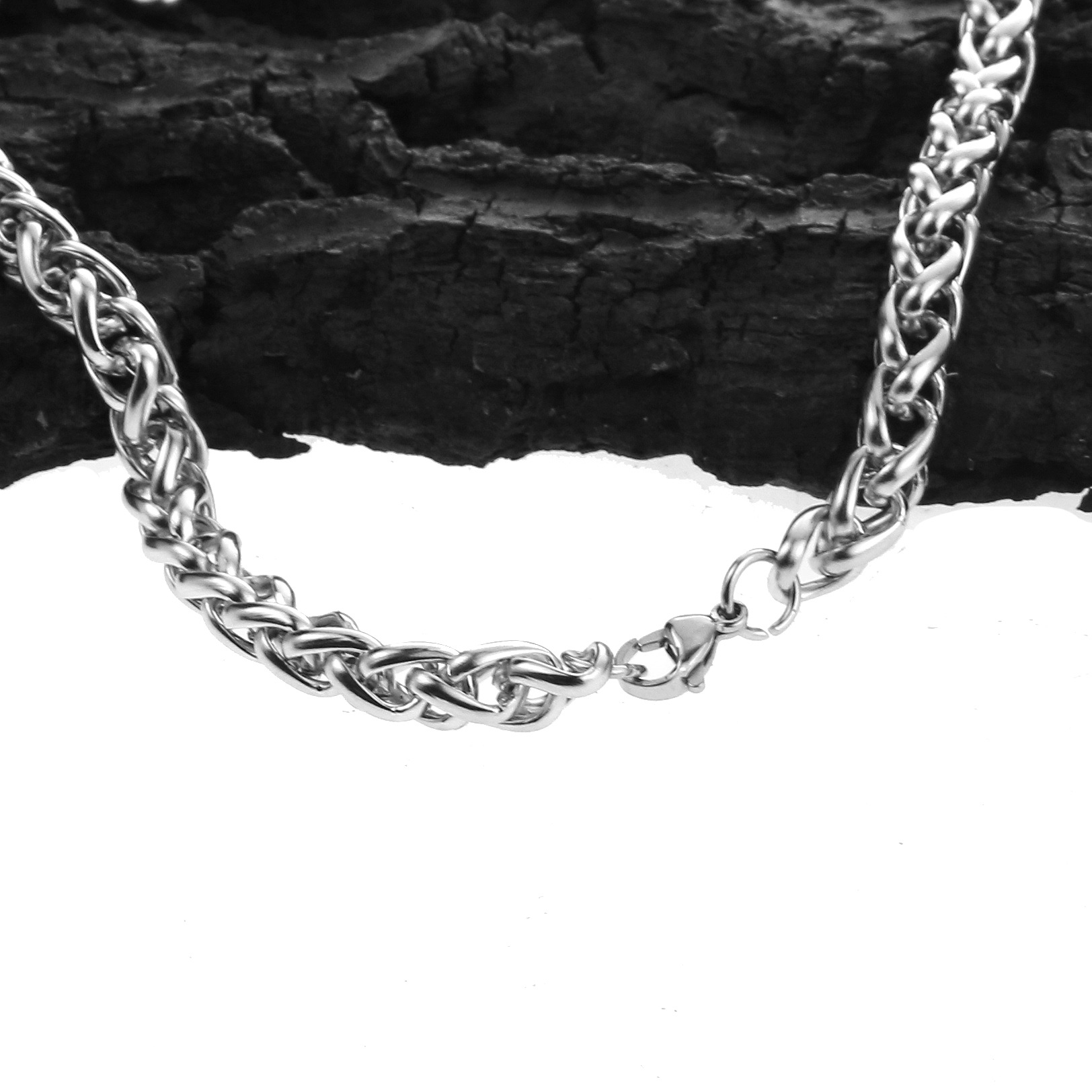 Cadena de hueso de dragón de acero inoxidable Cadena de cesta grande Cadena de titanio de acero cuadrado perla giro collar impermeable hombres hip hop punk estilo