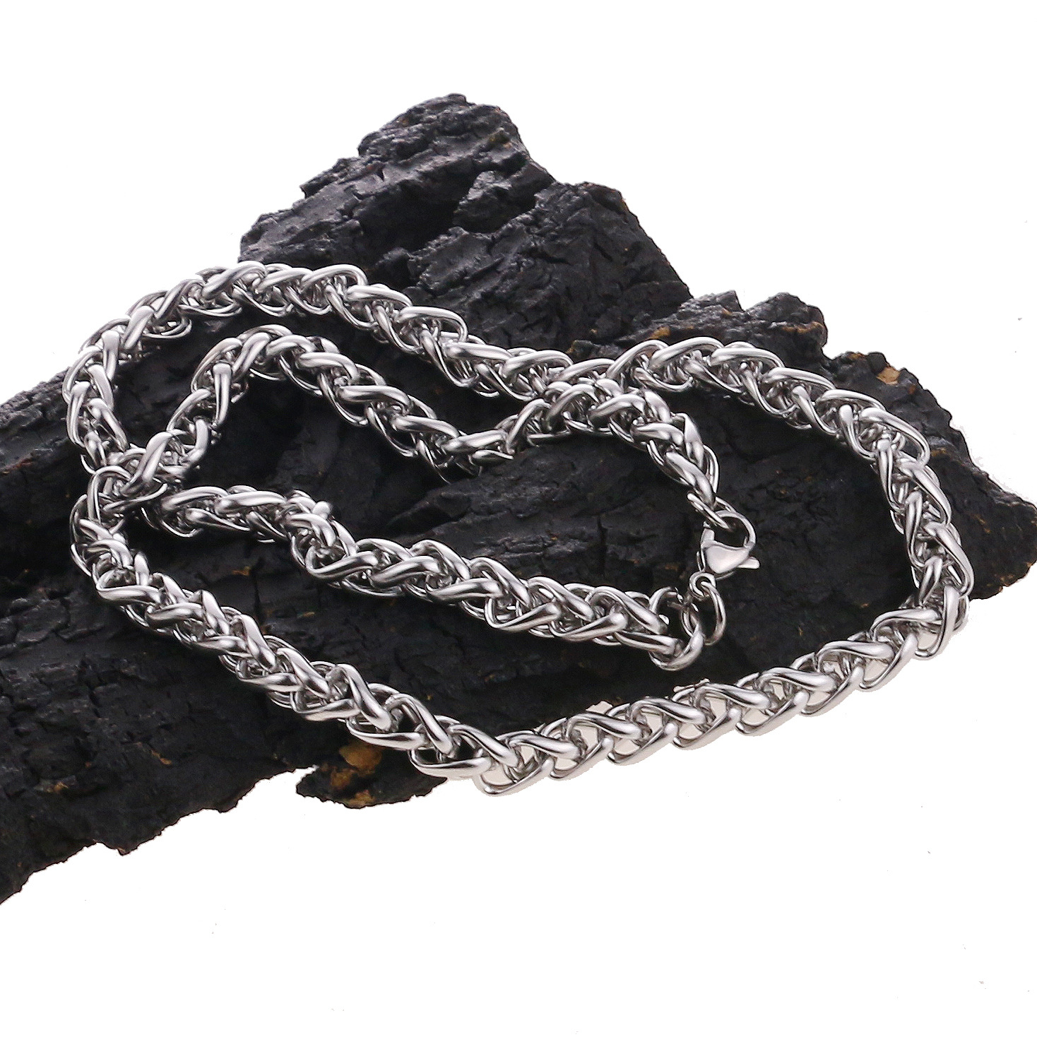 Cadena de hueso de dragón de acero inoxidable Cadena de cesta grande Cadena de titanio de acero cuadrado perla giro collar impermeable hombres hip hop punk estilo