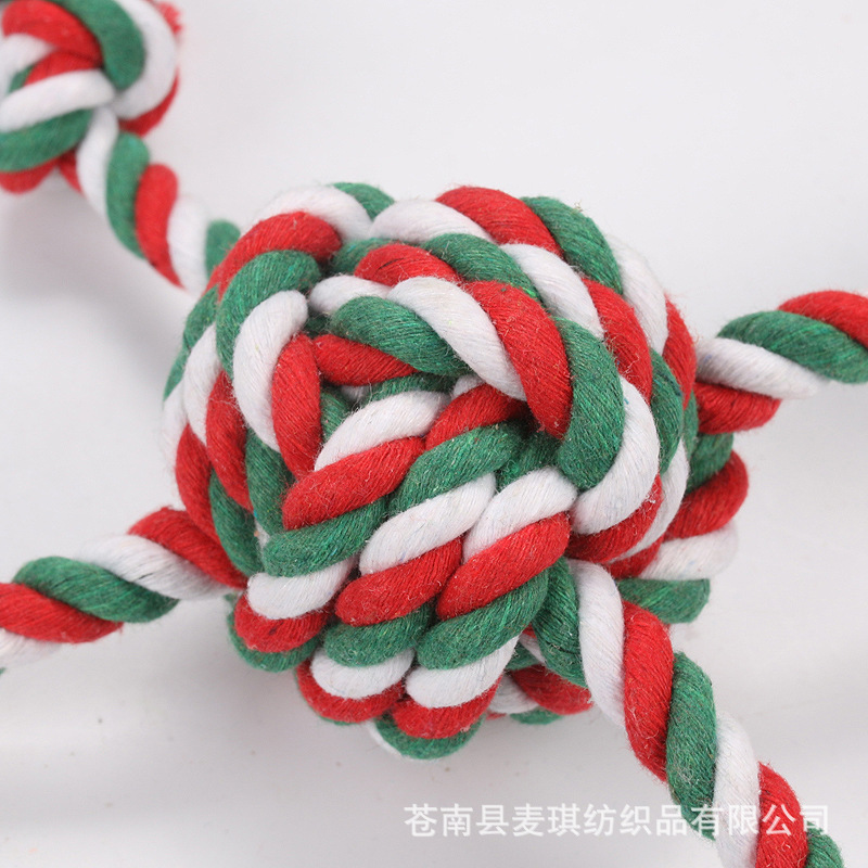 Juguetes de cuerda de algodón directo de fábrica juguetes para mascotas resistentes a las mordeduras de mascotas en stock al por mayor juguetes para perros de entrenamiento de color navideño