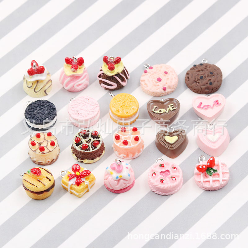 Resin Chocolate Cookie Grid Biscuits Strawberry Cake Earrings Earrings Keychain Pendant DIY Jewelry Accessories