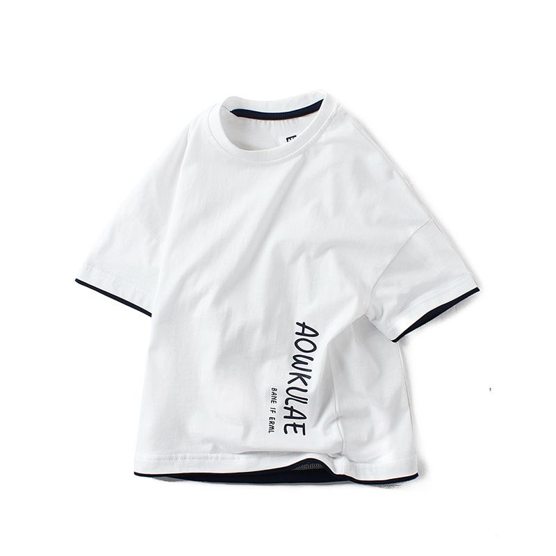 Ropa infantil de verano estilo coreano, nuevas camisetas para niños mayores, tops de algodón puro, camisetas de manga corta para niños, ropa infantil moderna al por mayor.