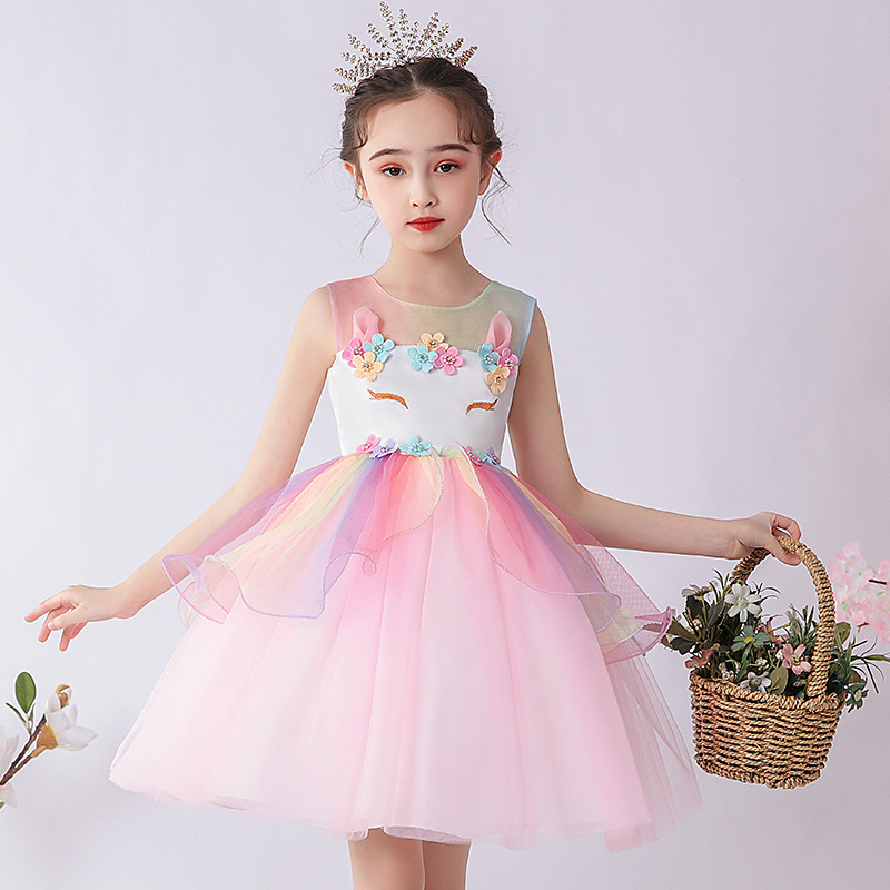 Girls' Formal Dress for Flower Girls, Princess Birthday Party Performance, Factory Direct Sale, Cross-Border Summer Tulle Puffy Dress