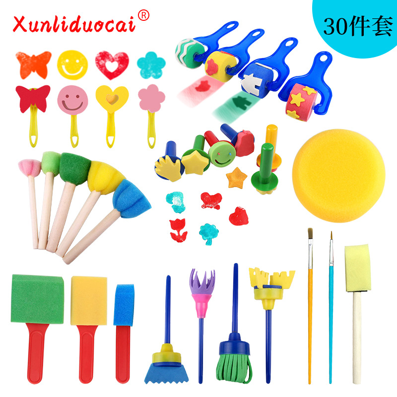 Cross-border Amazon Children's Painting sponge seal 30-piece set DIY early education art graffiti painting supplies wholesale