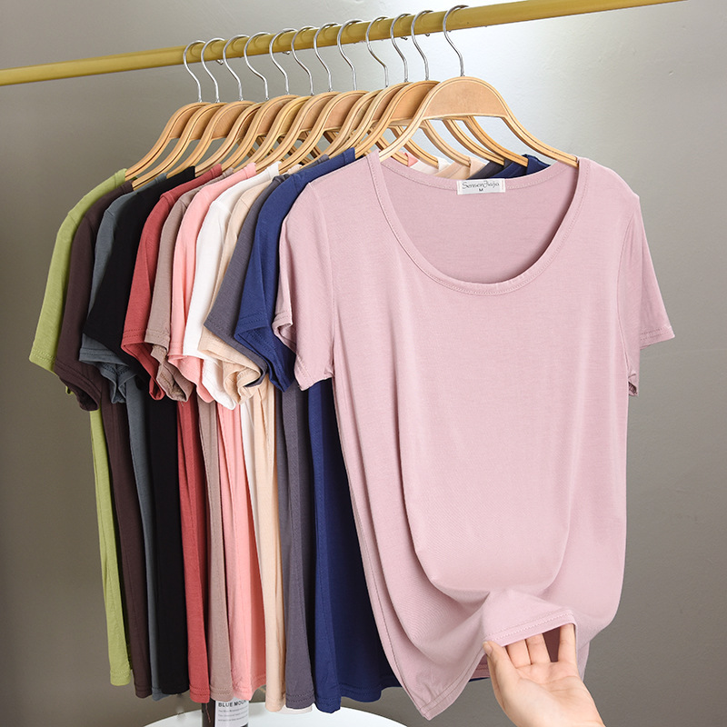 Summer Thin Slim-fit Half-sleeve Modal Round Neck Short-sleeve T-shirt Solid Color Top Large Size Women's Loose Base Shirt Summer Thin Slim-fit Half-sleeve Modal Round Neck Short-sleeve T-shirt Solid Color Top Large Size Women's Loose Base Shirt
