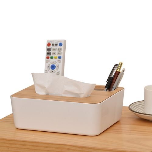 Creative desktop tissue box Nordic bamboo lid paper box bedroom living room hotel napkin storage box LOGO