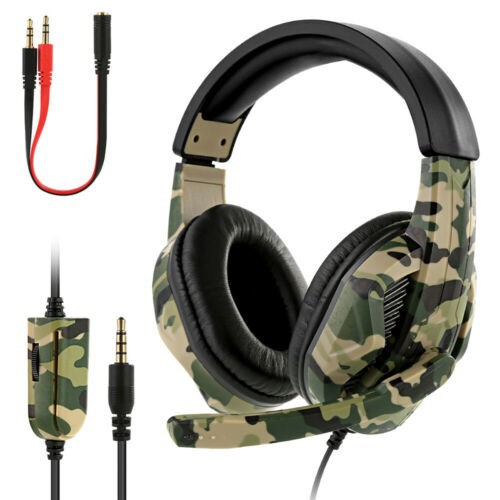 Ventas directas de fábrica PS4 ejército verde camuflaje auriculares bilaterales grandes auriculares con cable juego transfronterizo e-sports auriculares