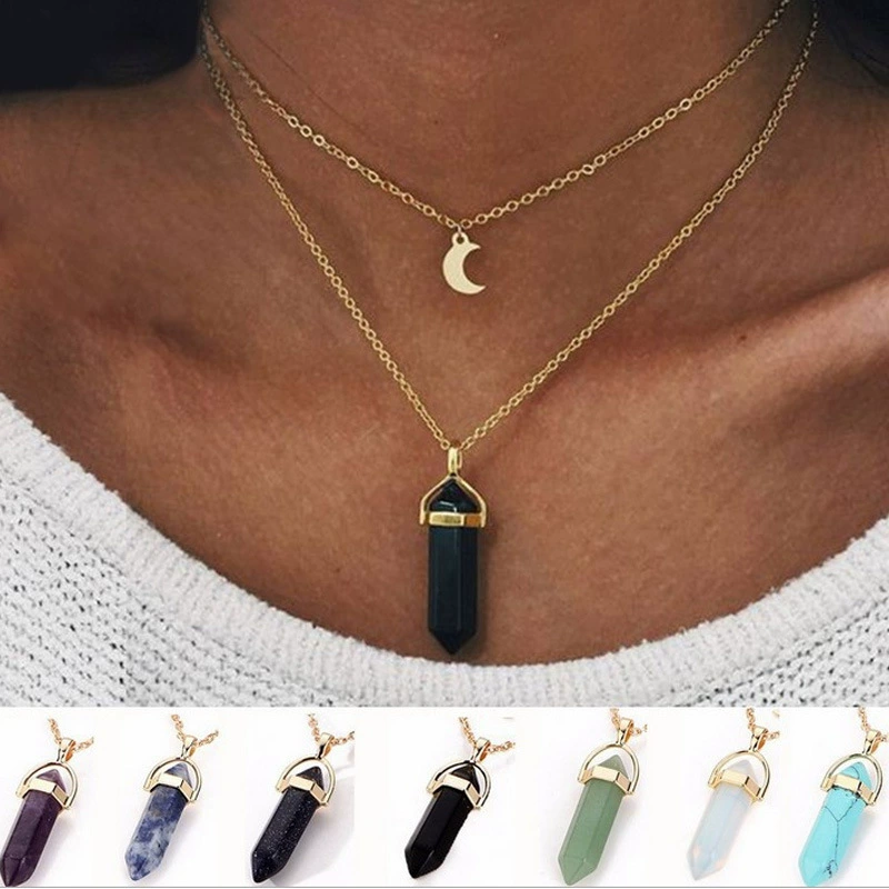 Accessory, hexagonal pendant, necklace, chain, simple and elegant design, wholesale