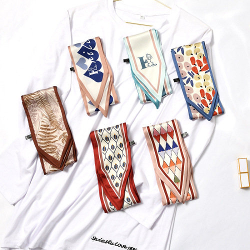 [Silk Smooth] Spring and Autumn Tie Bag Handle Sharp Corner Silk Scarf Scarf Long Small Ribbon Women Decorative Summer Hairband Trendy