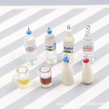树脂仿真矿泉水瓶牛奶瓶啤酒杯耳环耳坠钥匙扣挂件 DIY饰品配件
