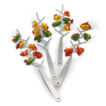 树枝型食物串烤具烧烤串碳烧串4支不锈钢蔬菜烧烤签树枝设计