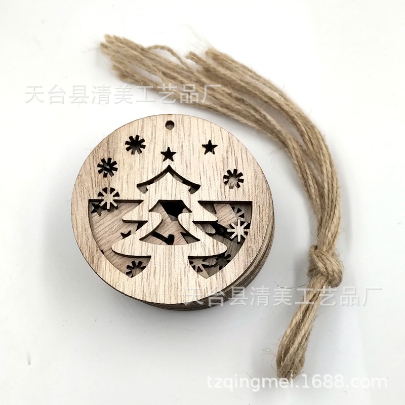 11 piezas de madera de paulownia de adornos navideños colgantes de dibujos animados creativos naturales 10 piezas en un paquete