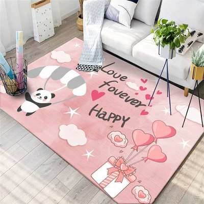 Avtomobil döşəmə paspasları – Carpet Living Room Bedroom Bedside - pink-love-panda-40x-60cm