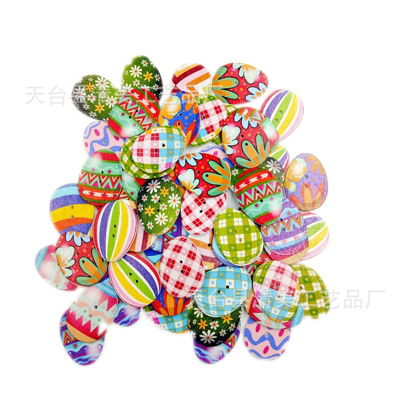 31*24mm sobre fondo blanco Pascua impresión de color de huevo de madera impresión decorativa de color botón de huevo