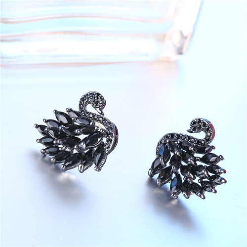 Swan Earrings Kashe Fashionable New Japanese and Korean Dynamic Women Colorful Gradient Zircon Earrings Student Accessories